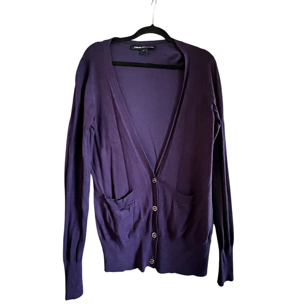 French Connection Purple Cardigan Sweater Womens Long Sleeve Pockets